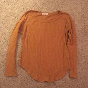 Mustard yellow waffle knit long sleeve shirt